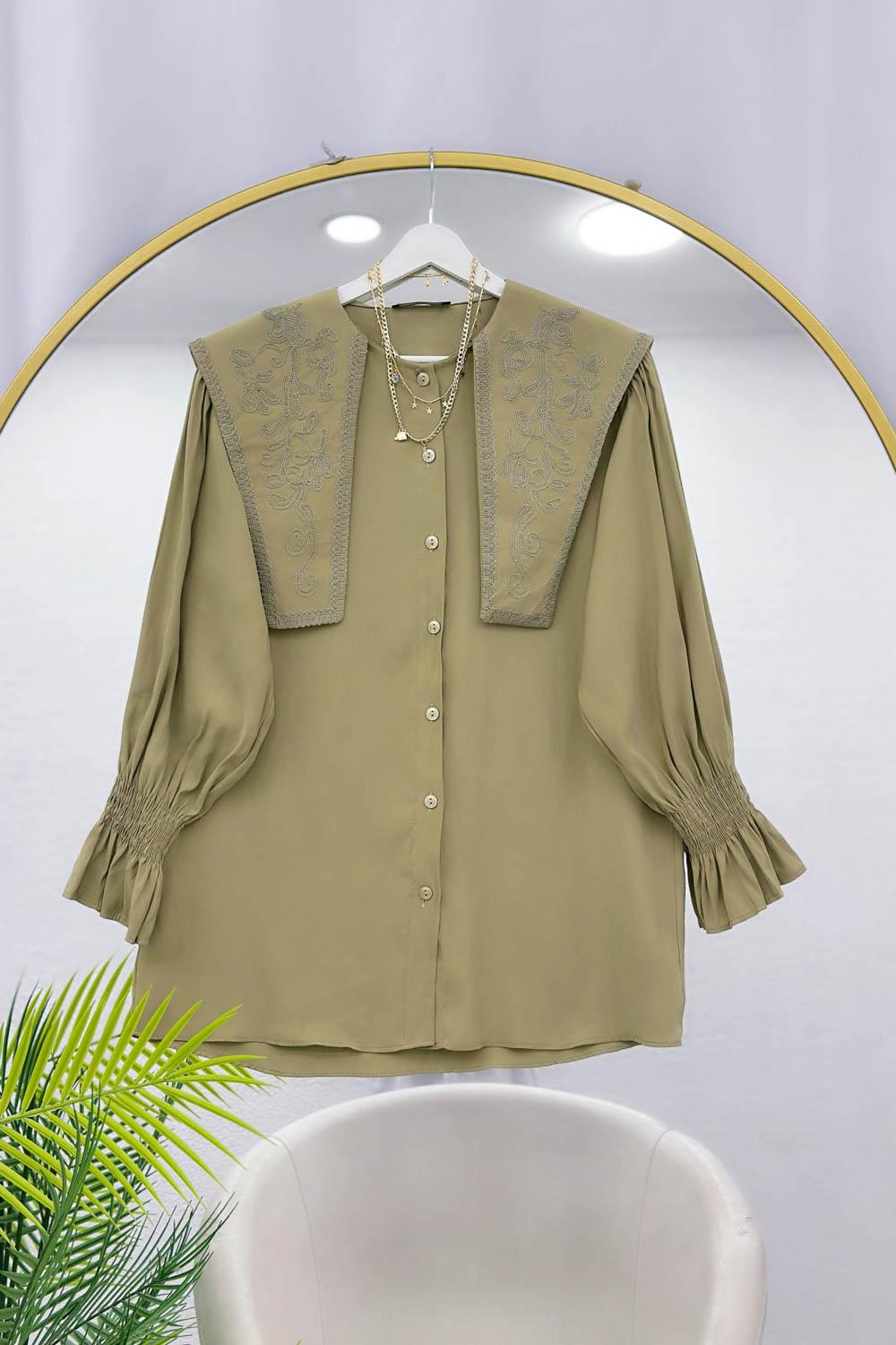 UZUN YAKALI NAKIŞLI TENSEL GÖMLEK