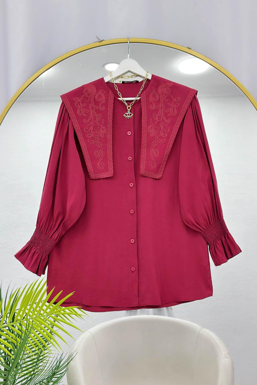 UZUN YAKALI NAKIŞLI TENSEL GÖMLEK