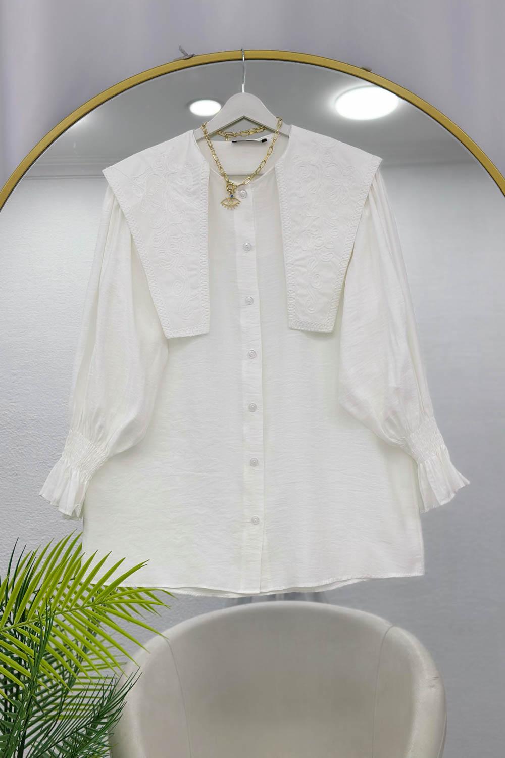 UZUN YAKALI NAKIŞLI TENSEL GÖMLEK