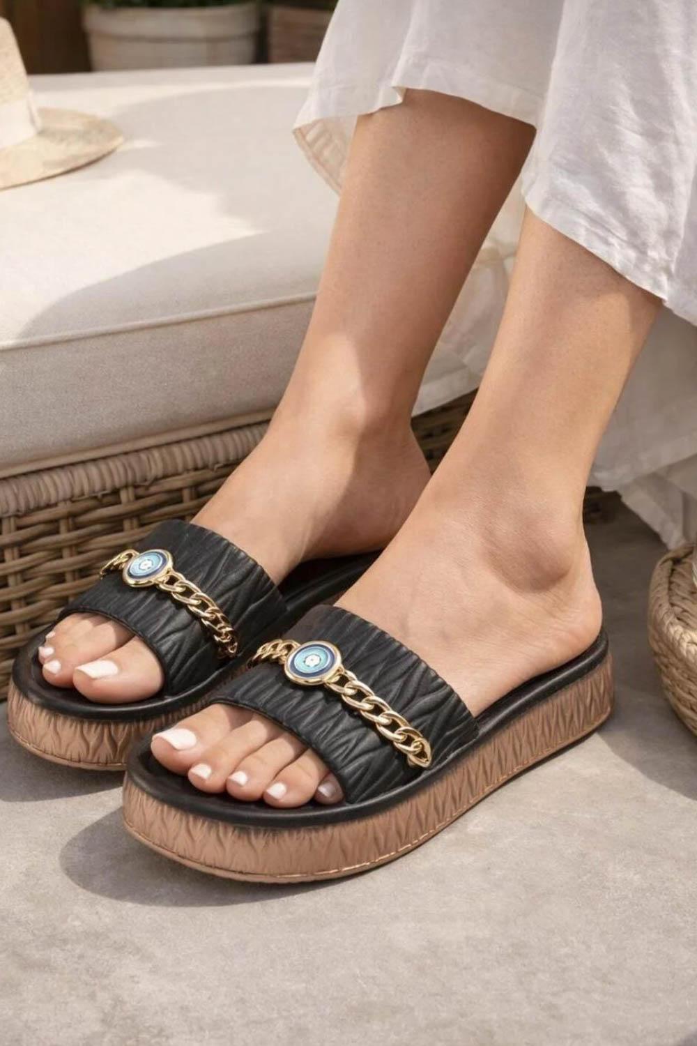 NAZAR BONCUKLU KALIN TABAN KADIN TERLİK