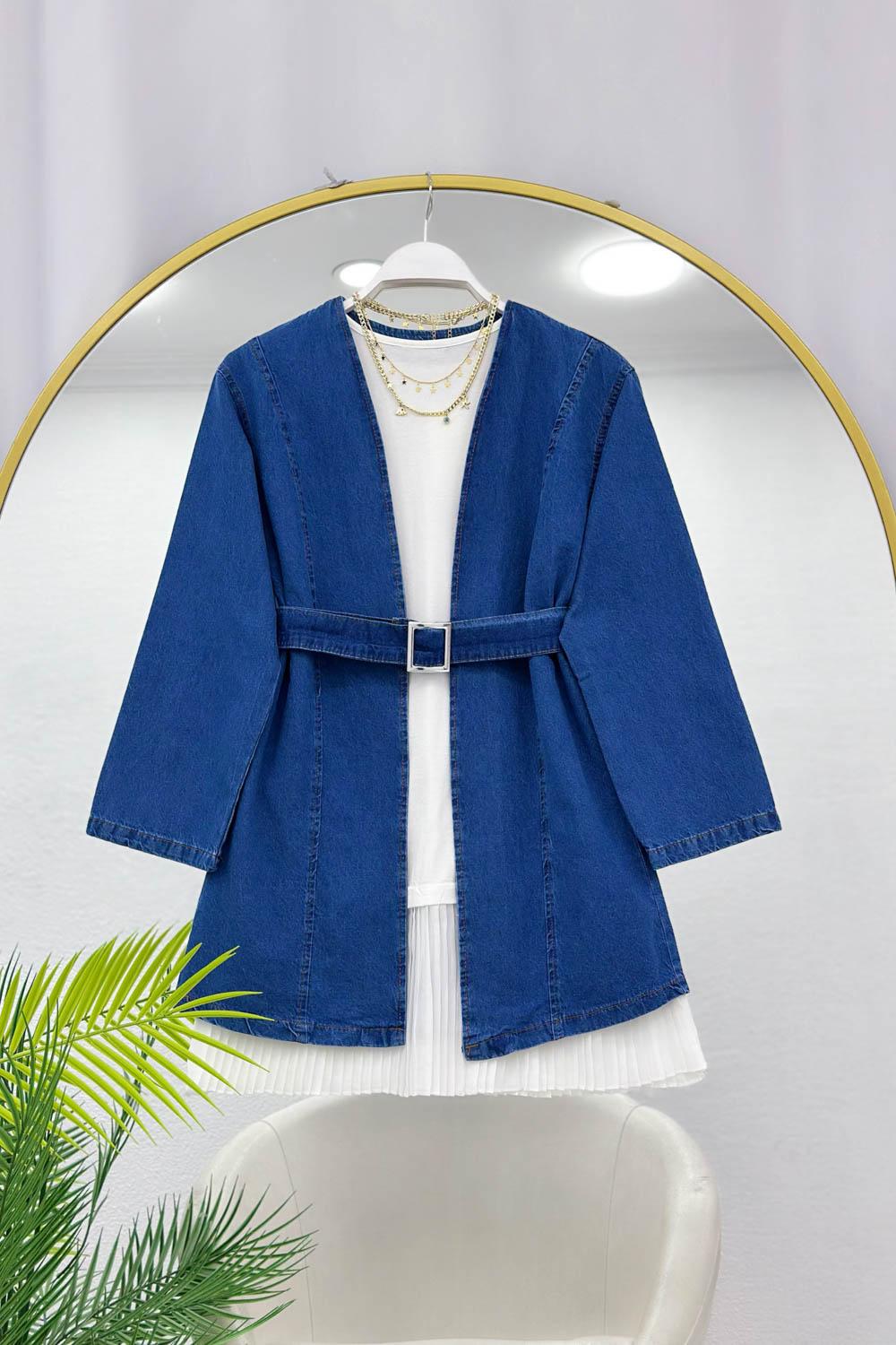 KEMERLİ KOT KİMONO CEKET