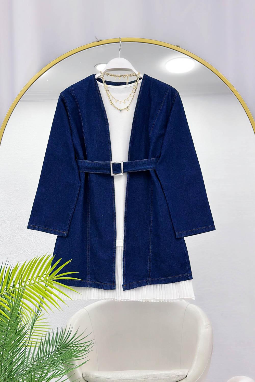 KEMERLİ KOT KİMONO CEKET