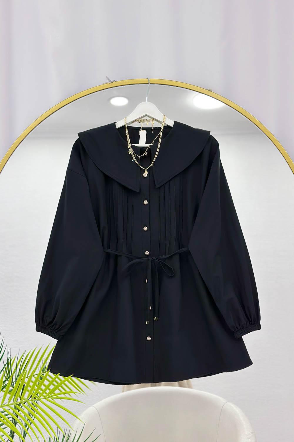 GENİŞ YAKALI NERVÜRLÜ GÖMLEK