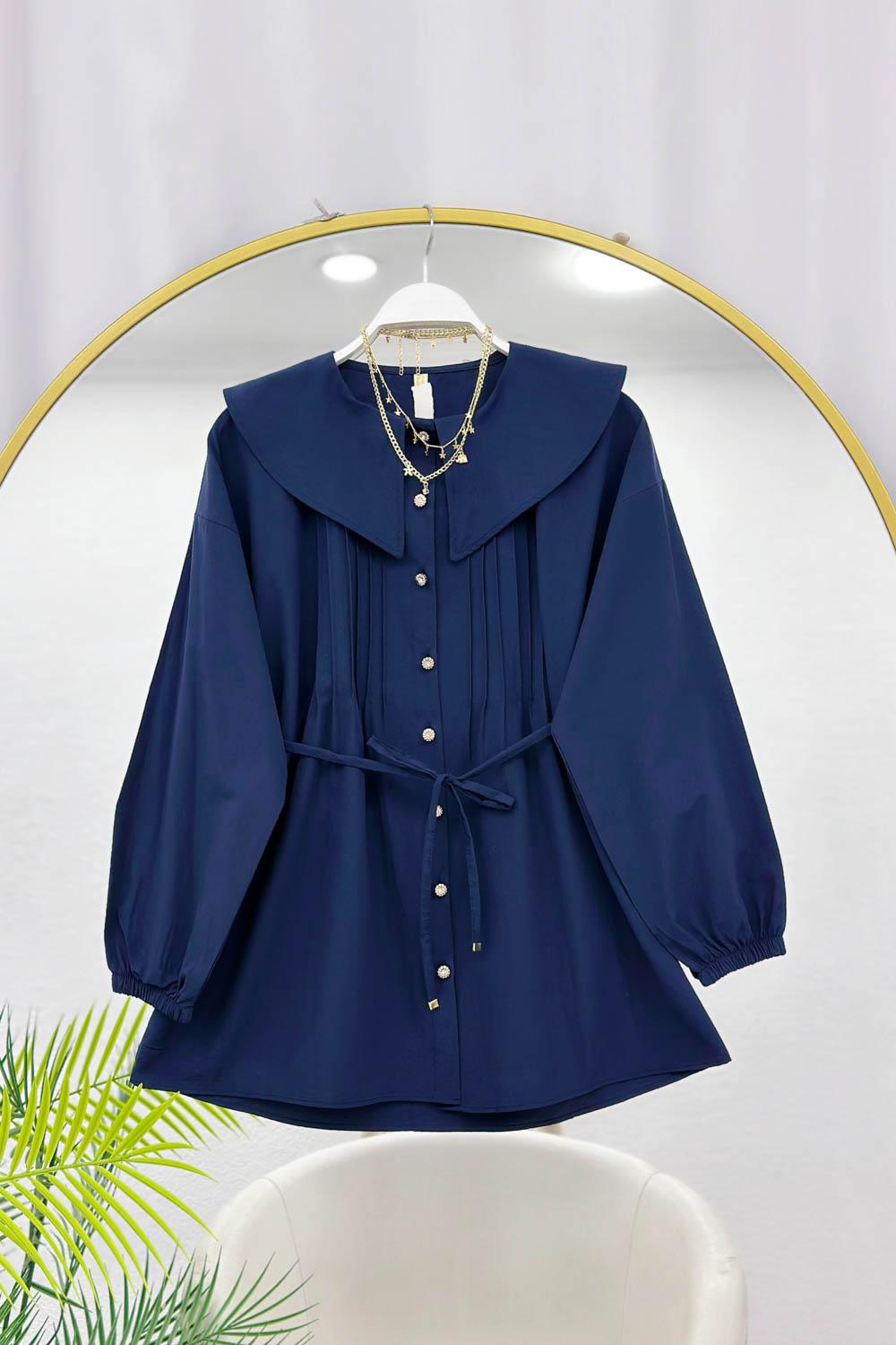 GENİŞ YAKALI NERVÜRLÜ GÖMLEK