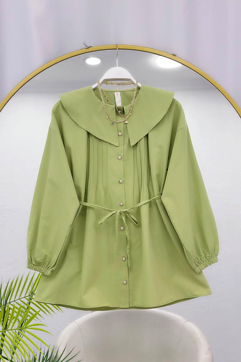 GENİŞ YAKALI NERVÜRLÜ GÖMLEK