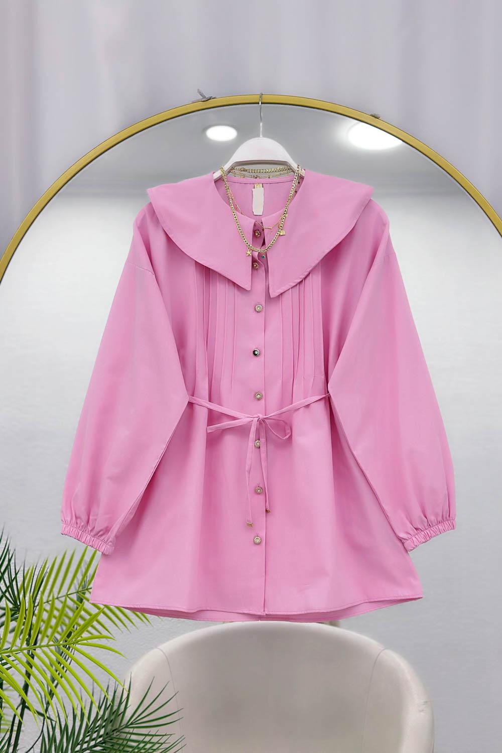 GENİŞ YAKALI NERVÜRLÜ GÖMLEK