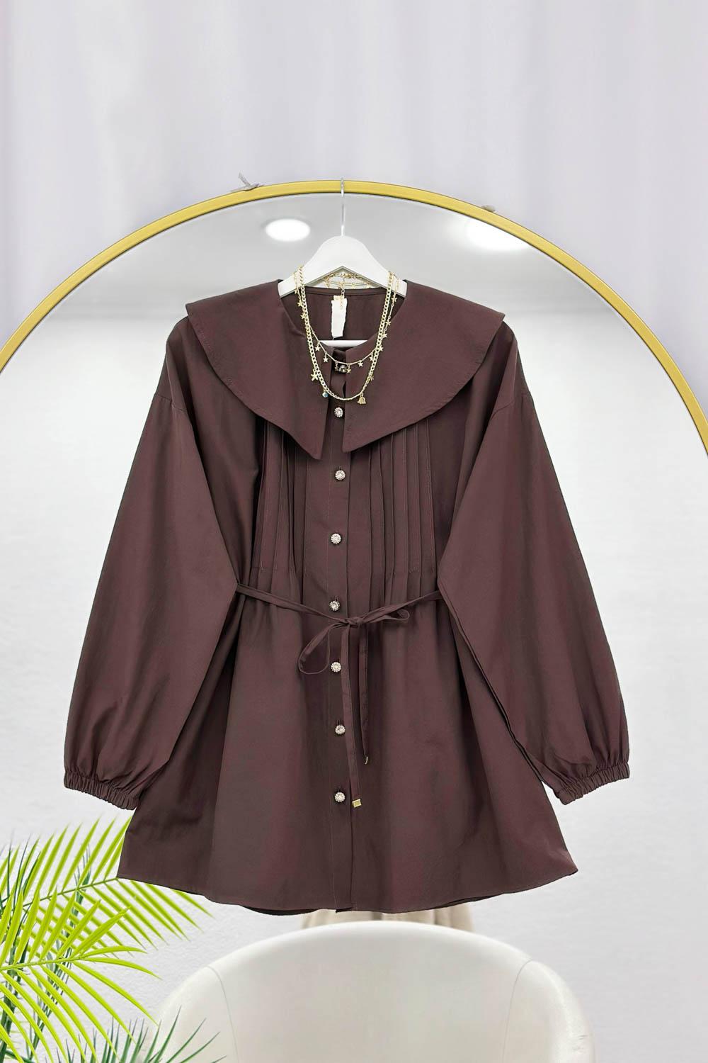 GENİŞ YAKALI NERVÜRLÜ GÖMLEK