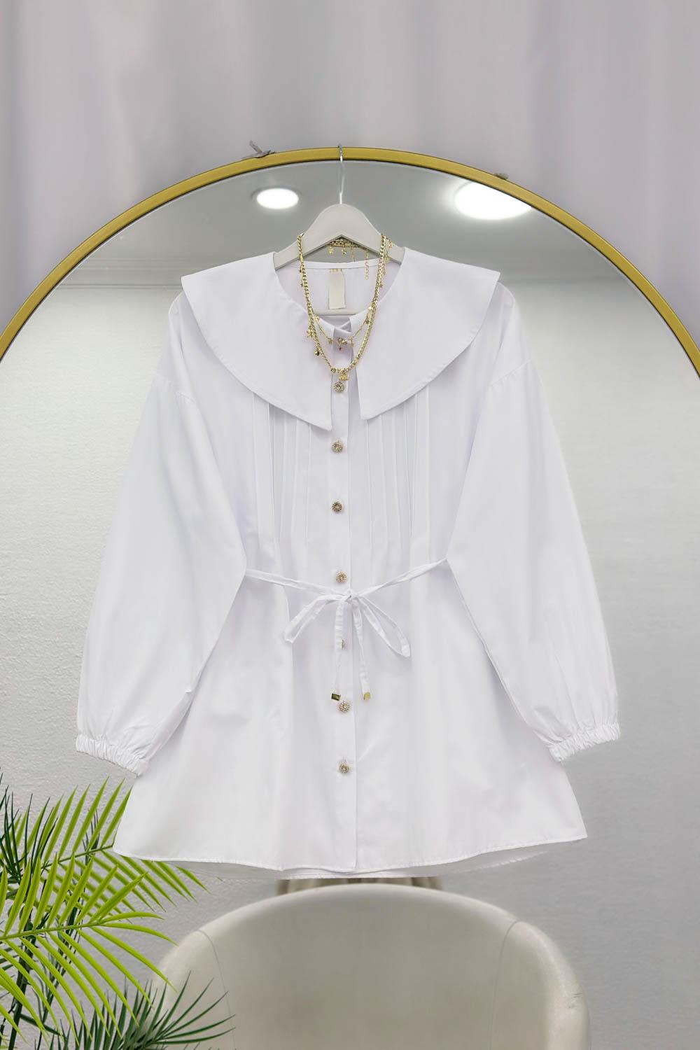 GENİŞ YAKALI NERVÜRLÜ GÖMLEK