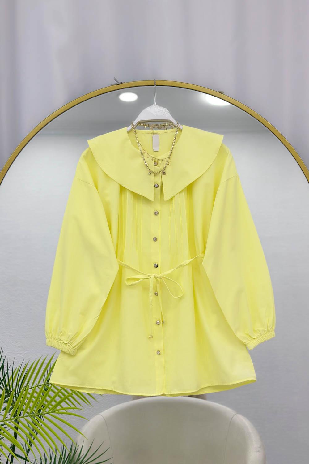 GENİŞ YAKALI NERVÜRLÜ GÖMLEK