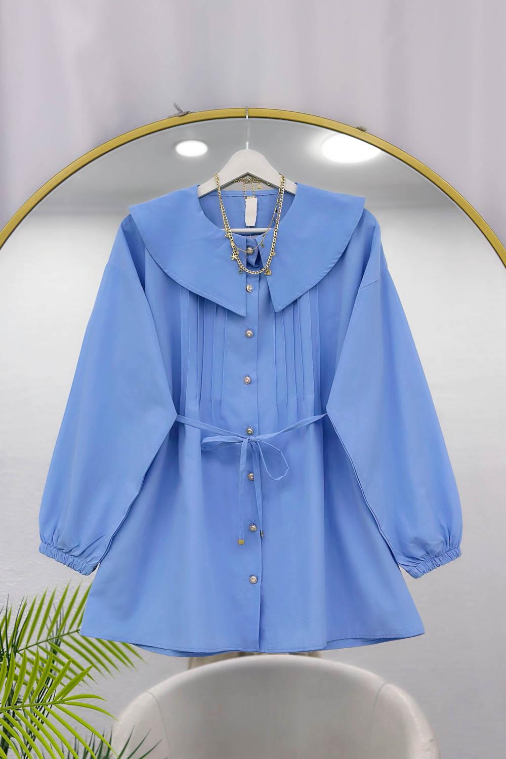 GENİŞ YAKALI NERVÜRLÜ GÖMLEK