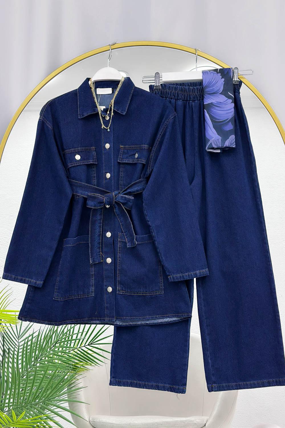 KEMERLİ PANTOLONLU KOT TAKIM