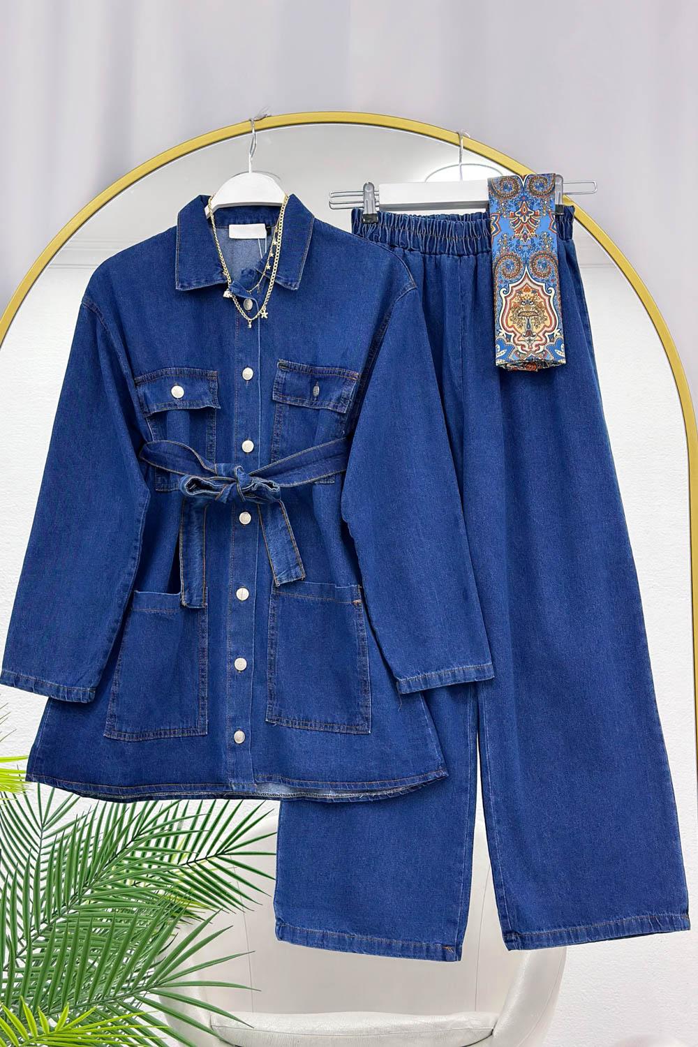 KEMERLİ PANTOLONLU KOT TAKIM