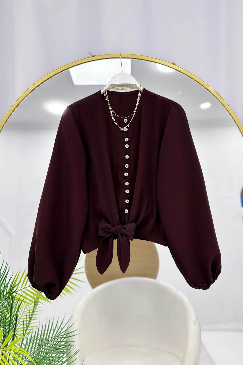 BAĞLAMA DETAYLI SIRA DÜĞMELİ TENSEL GÖMLEK