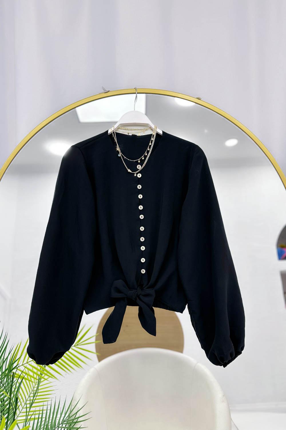 BAĞLAMA DETAYLI SIRA DÜĞMELİ TENSEL GÖMLEK