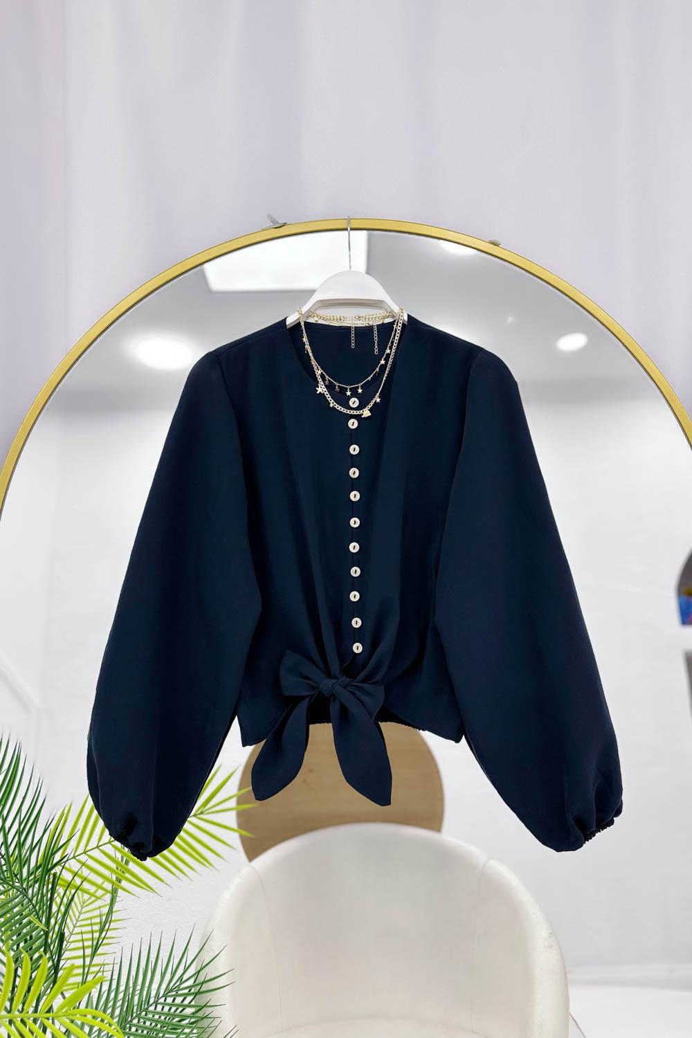 BAĞLAMA DETAYLI SIRA DÜĞMELİ TENSEL GÖMLEK