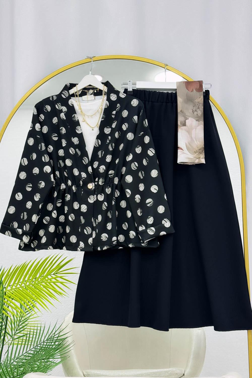 BENEK DESENLİ ETEKLİ KREP TAKIM