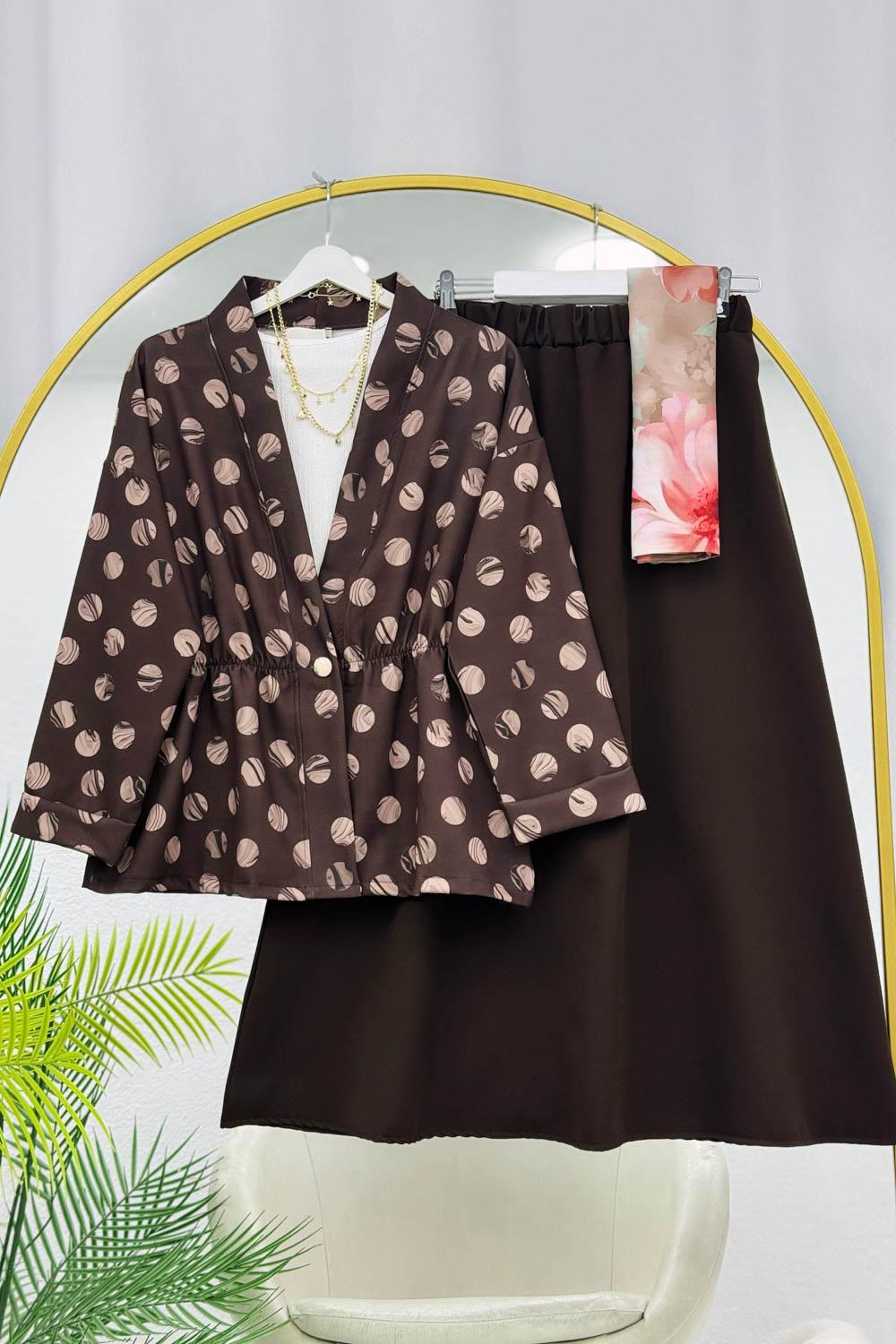 BENEK DESENLİ ETEKLİ KREP TAKIM