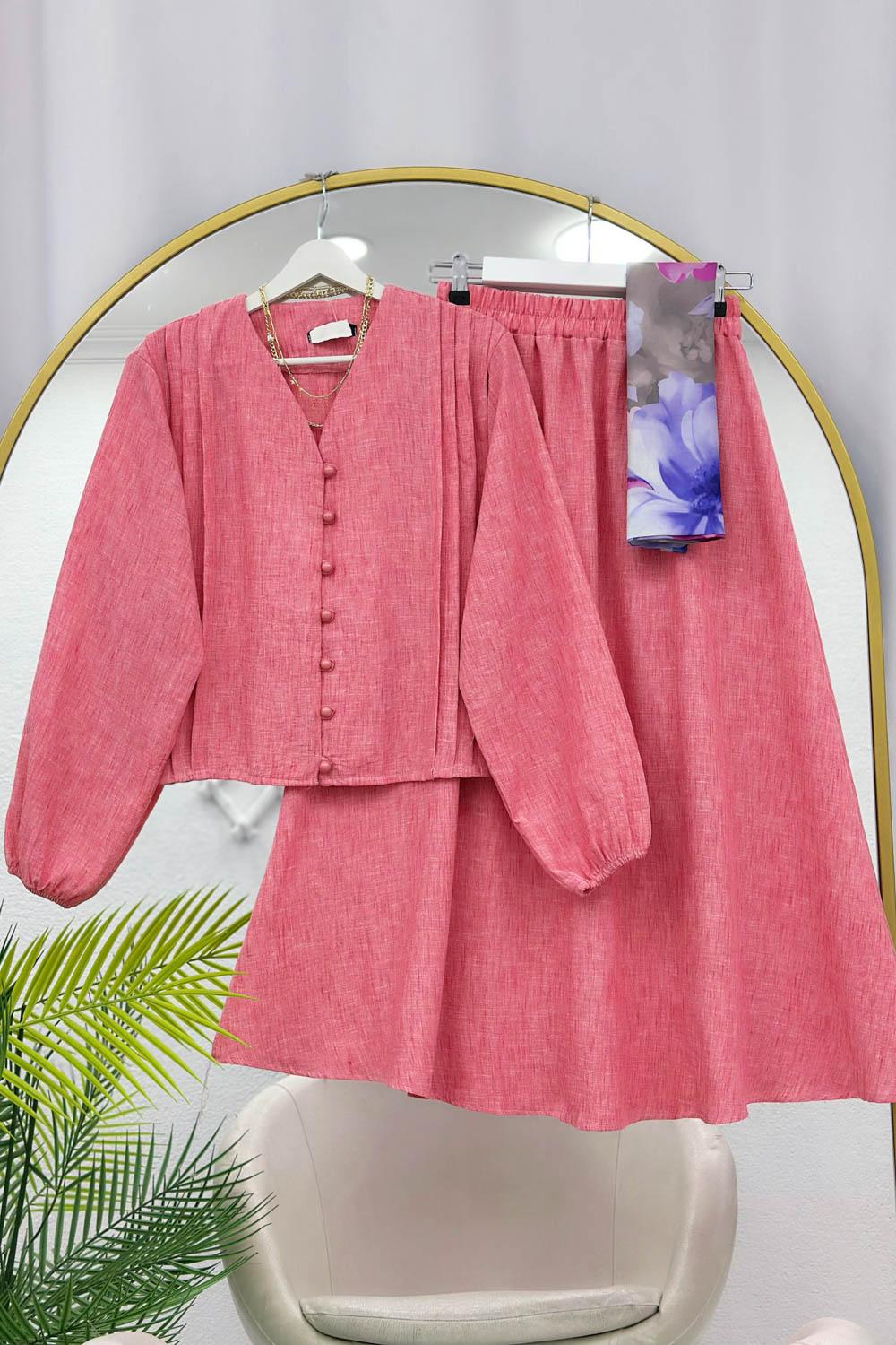 DRAPELİ KETEN ETEKLİ TAKIM