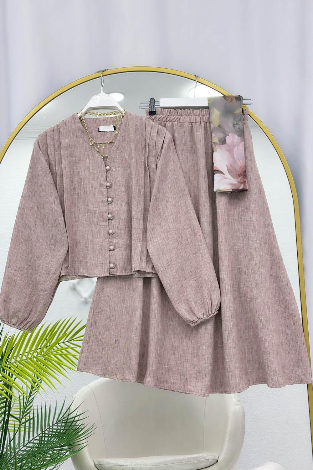 DRAPELİ KETEN ETEKLİ TAKIM