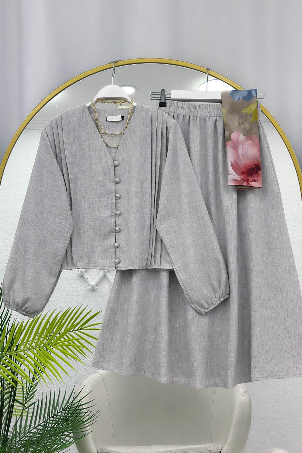 DRAPELİ KETEN ETEKLİ TAKIM