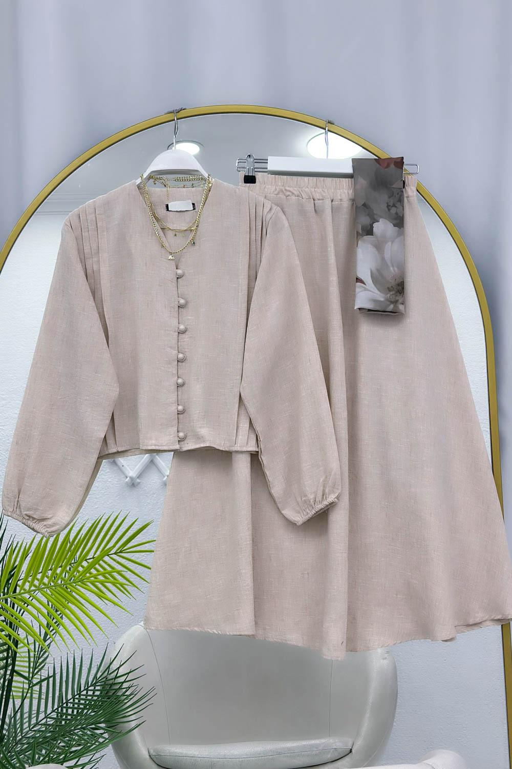 DRAPELİ KETEN ETEKLİ TAKIM