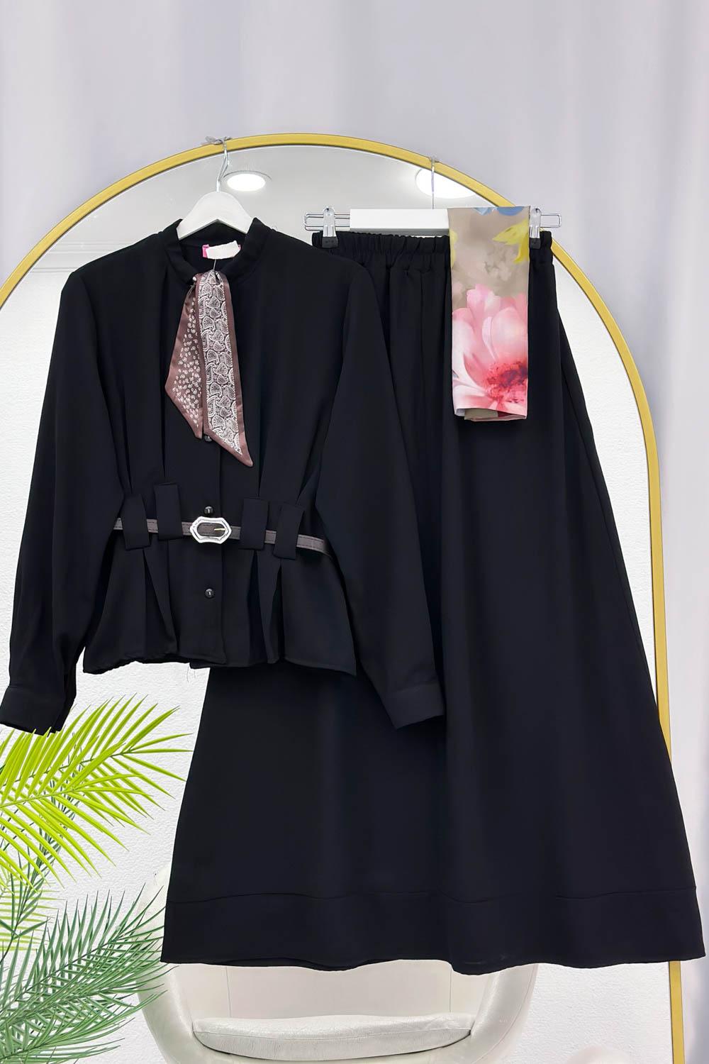 KEMERLİ FULARLI KREP TAKIM