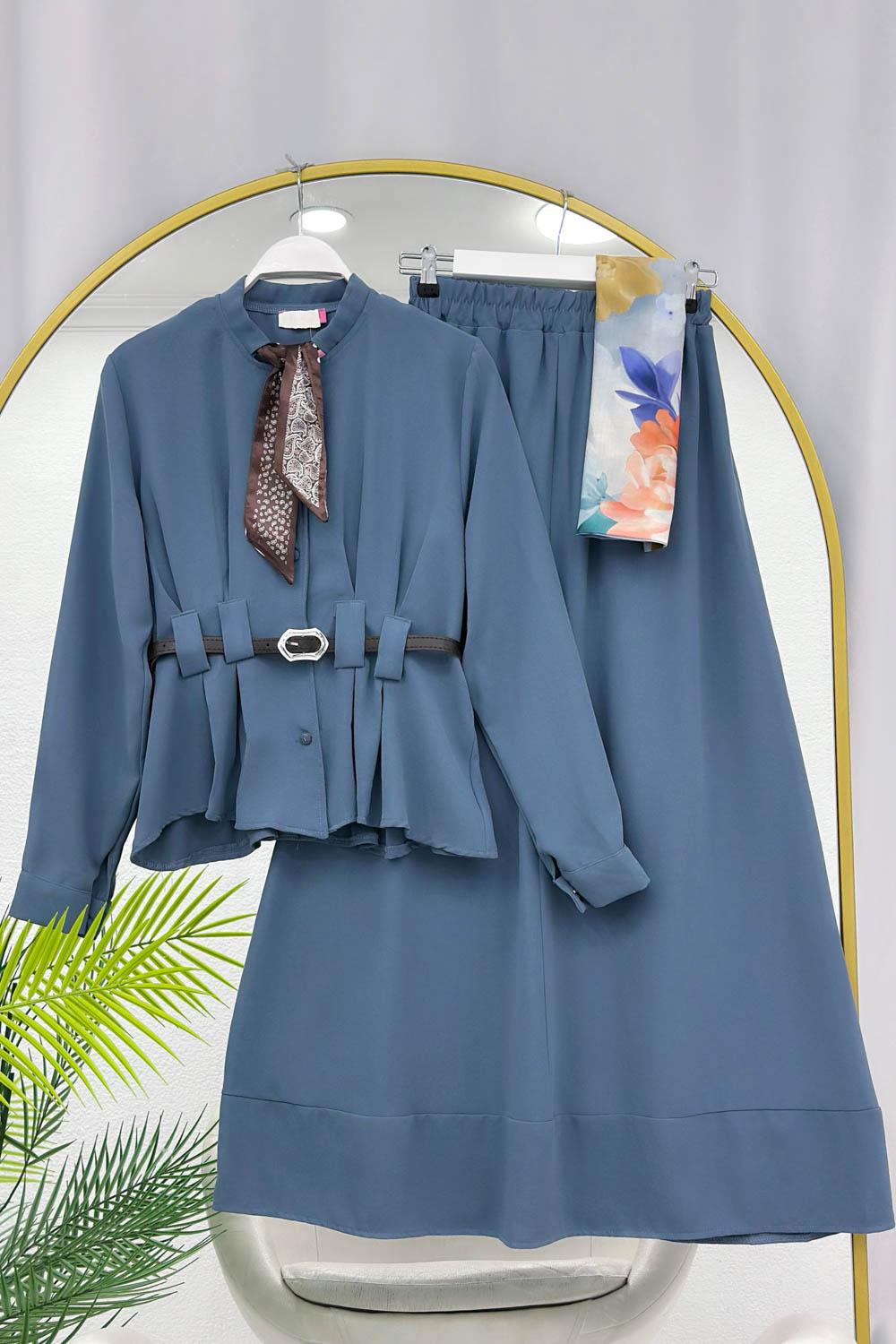 KEMERLİ FULARLI KREP TAKIM