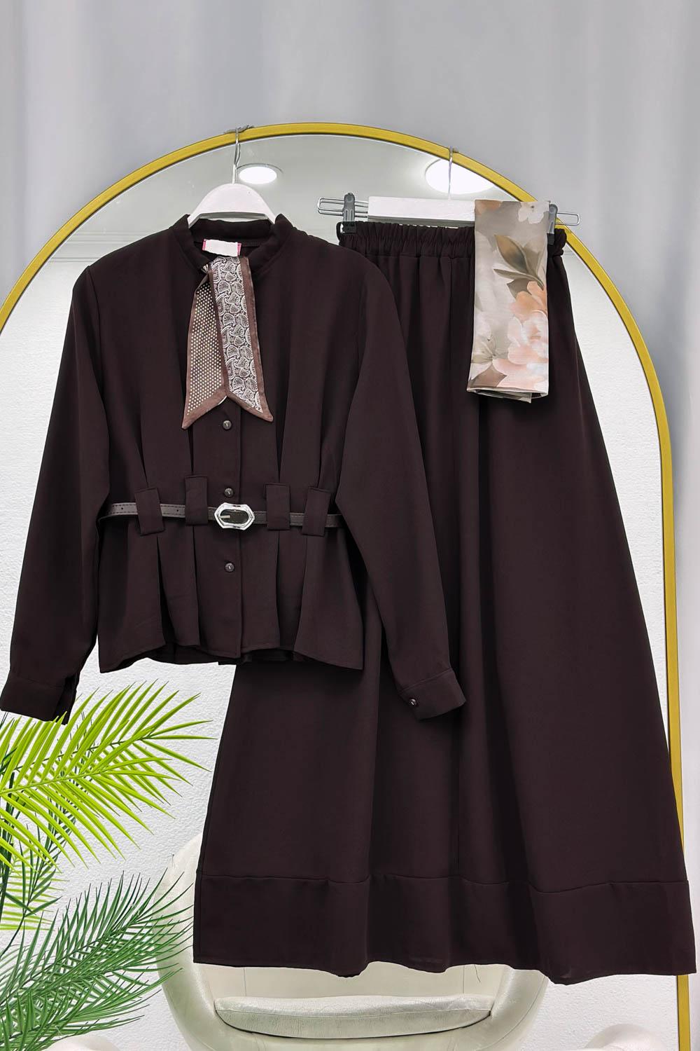 KEMERLİ FULARLI KREP TAKIM