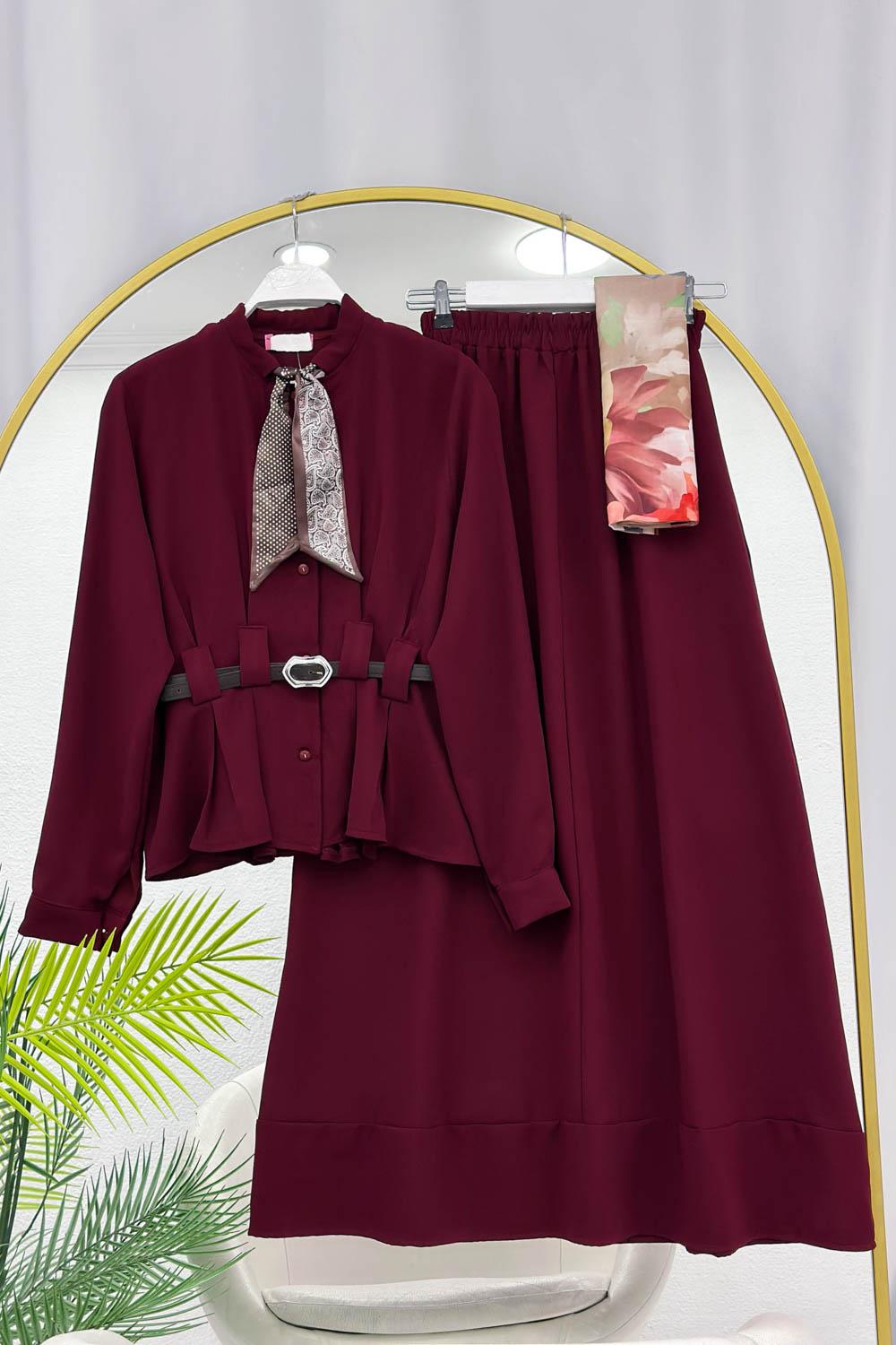 KEMERLİ FULARLI KREP TAKIM