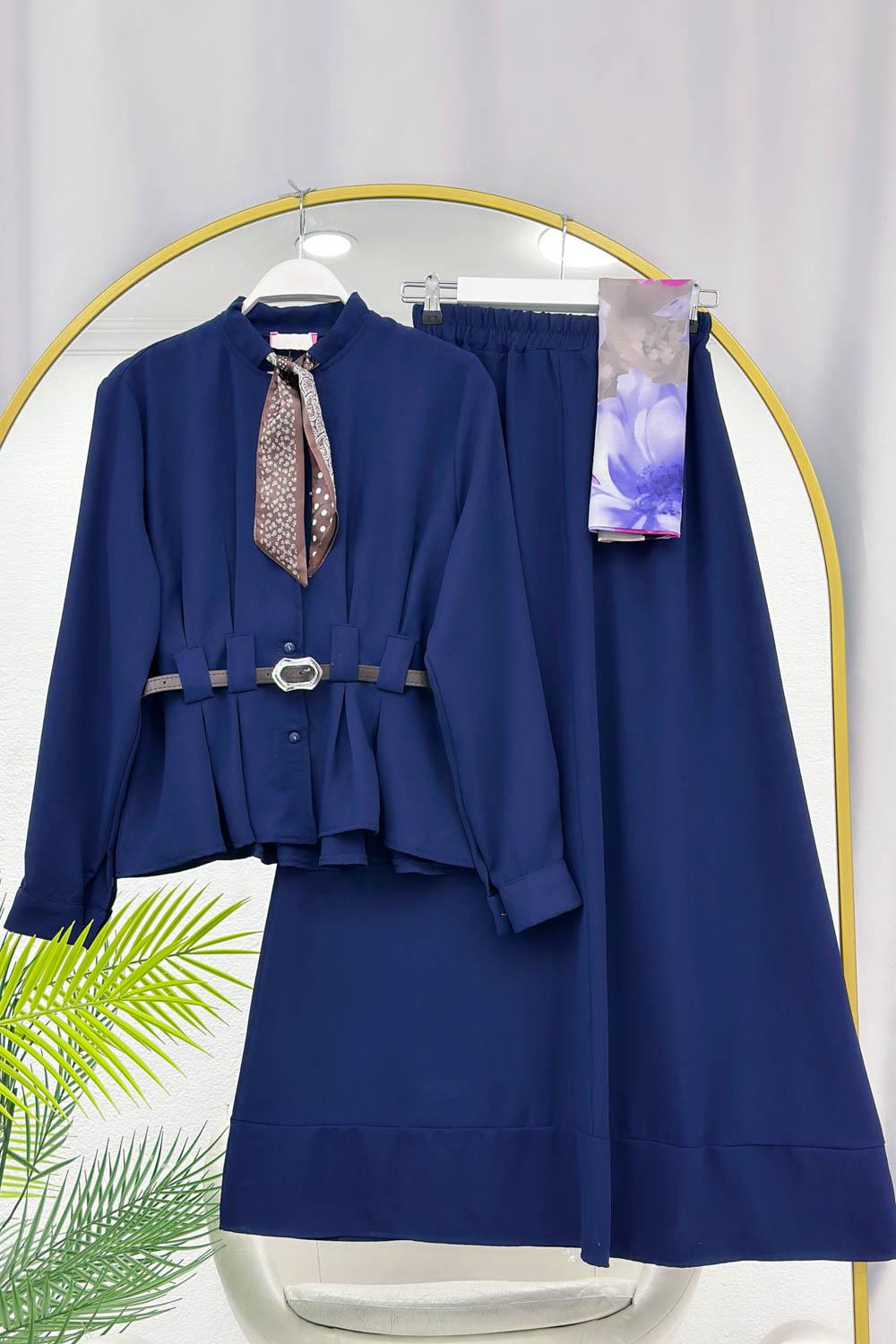 KEMERLİ FULARLI KREP TAKIM