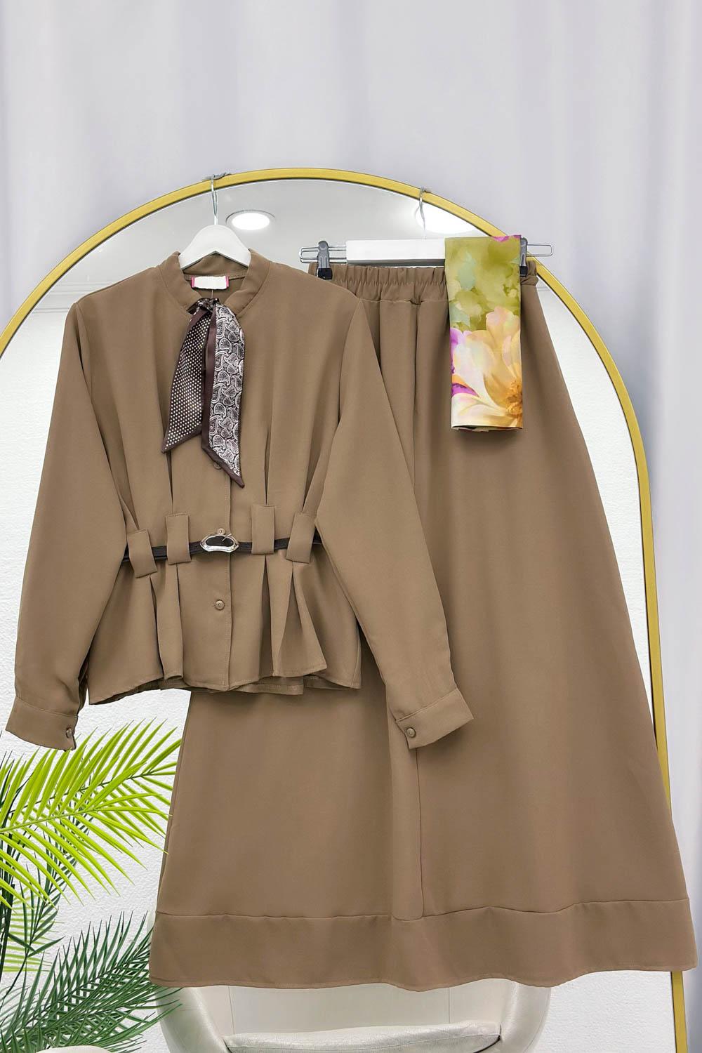 KEMERLİ FULARLI KREP TAKIM