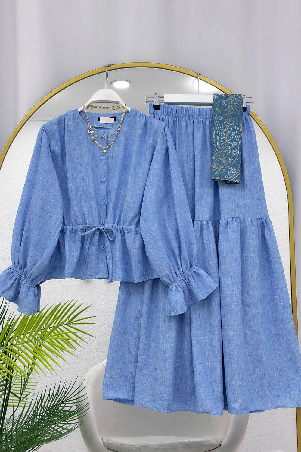 KETEN BELİ BÜZGÜLÜ ETEKLİ TAKIM