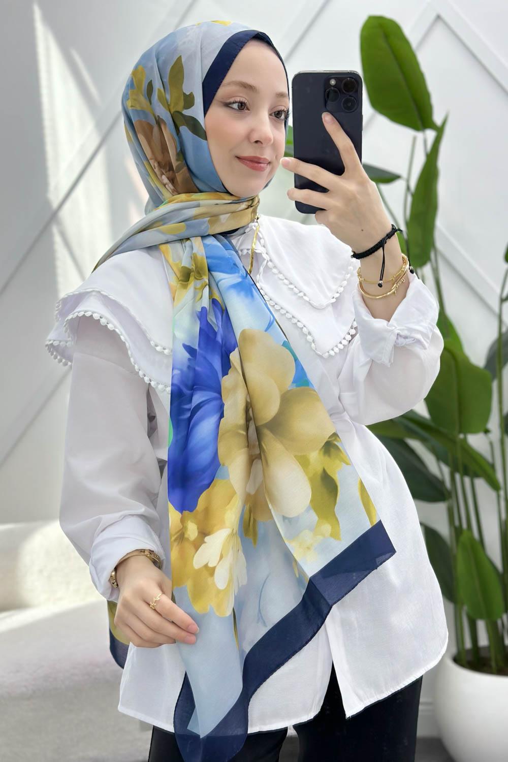 BAHAR ÇİÇEKLERİ DESENLİ PAMUK ŞAL