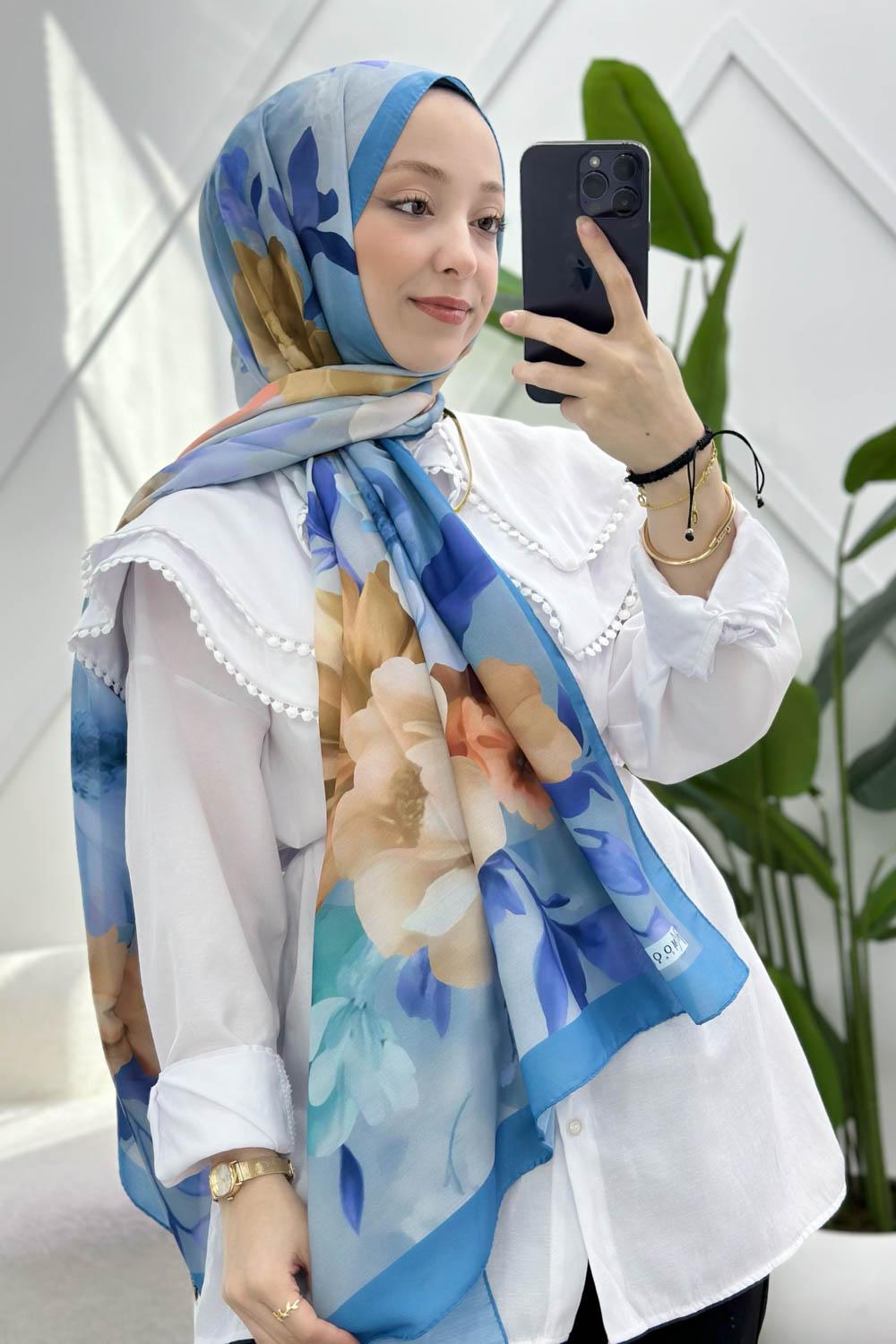 BAHAR ÇİÇEKLERİ DESENLİ PAMUK ŞAL