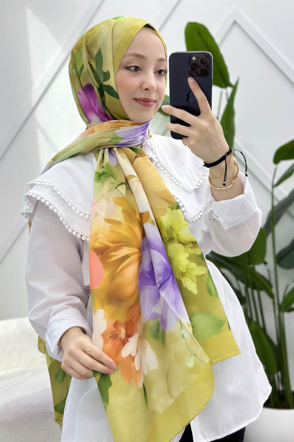 BAHAR ÇİÇEKLERİ DESENLİ PAMUK ŞAL