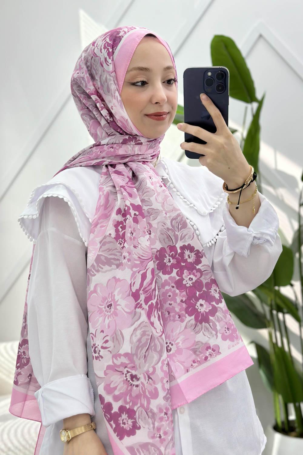 PEMBE SERİSİ DESENLİ PAMUK ŞAL