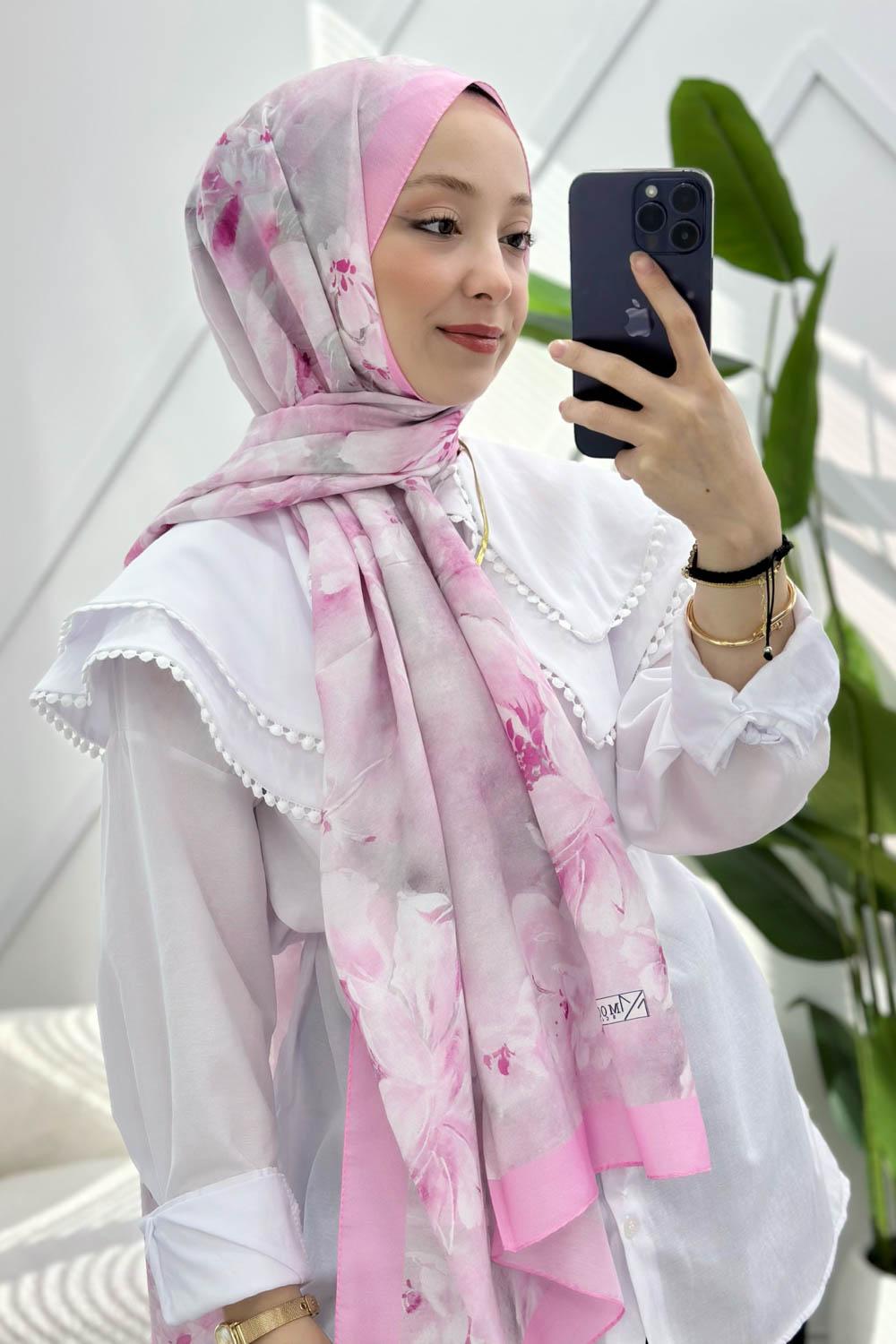 PEMBE SERİSİ DESENLİ PAMUK ŞAL