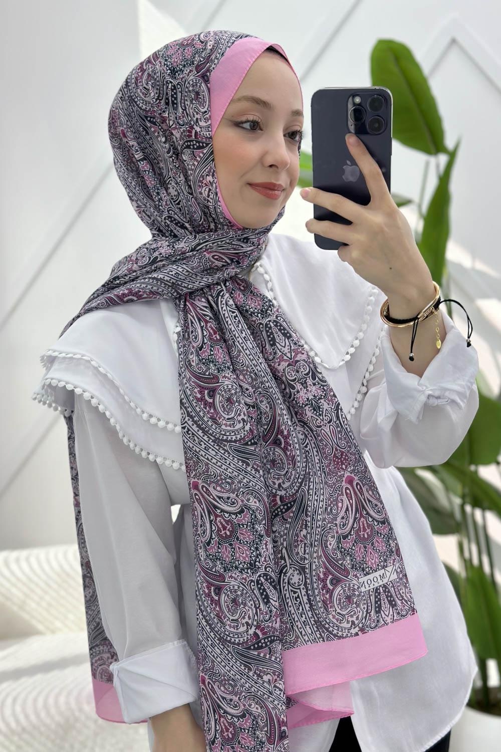 PEMBE SERİSİ DESENLİ PAMUK ŞAL