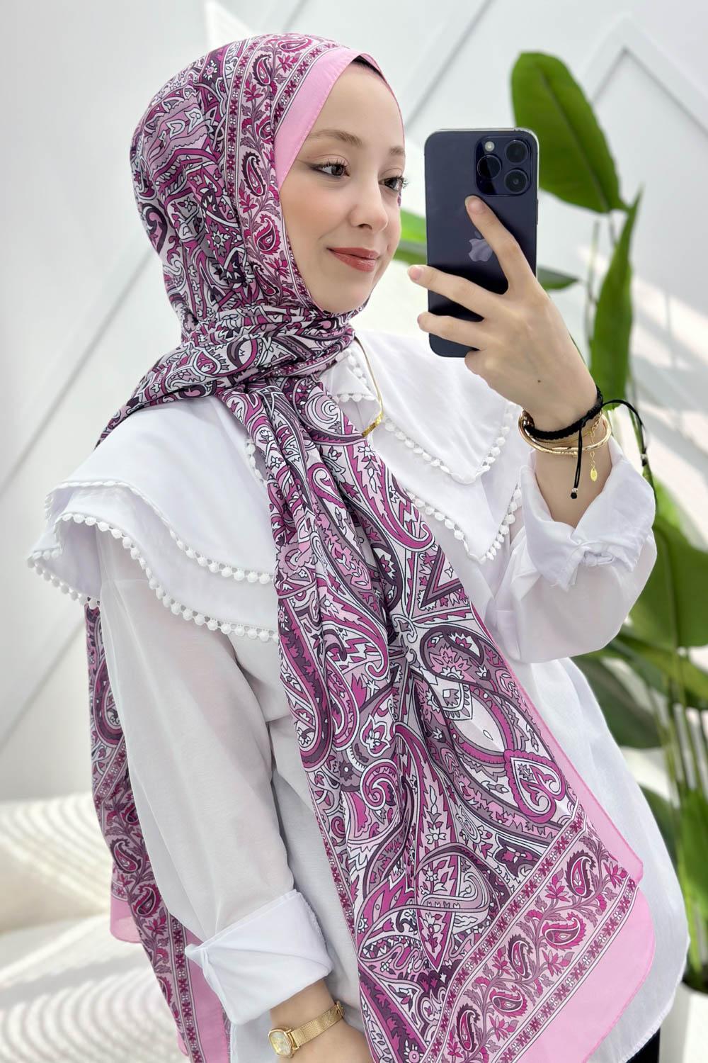 PEMBE SERİSİ DESENLİ PAMUK ŞAL