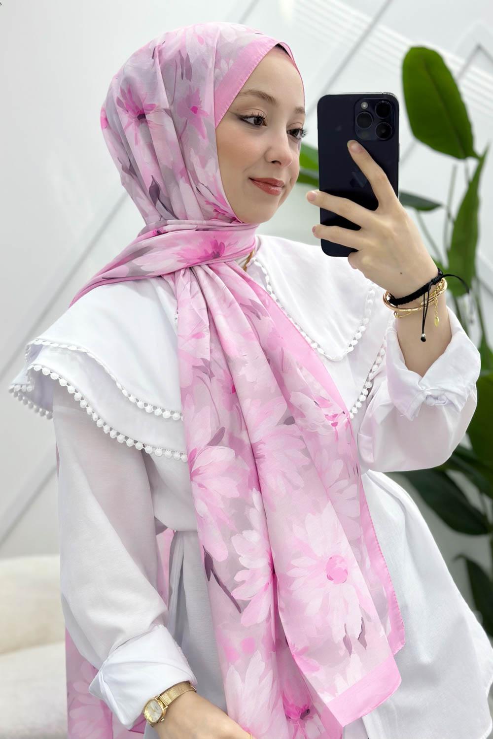 PEMBE SERİSİ DESENLİ PAMUK ŞAL