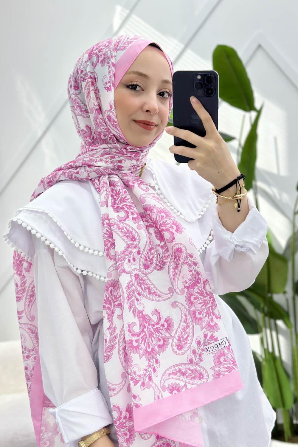 PEMBE SERİSİ DESENLİ PAMUK ŞAL