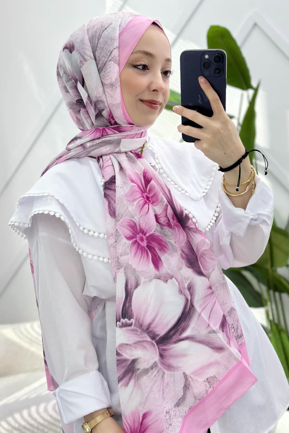 PEMBE SERİSİ DESENLİ PAMUK ŞAL