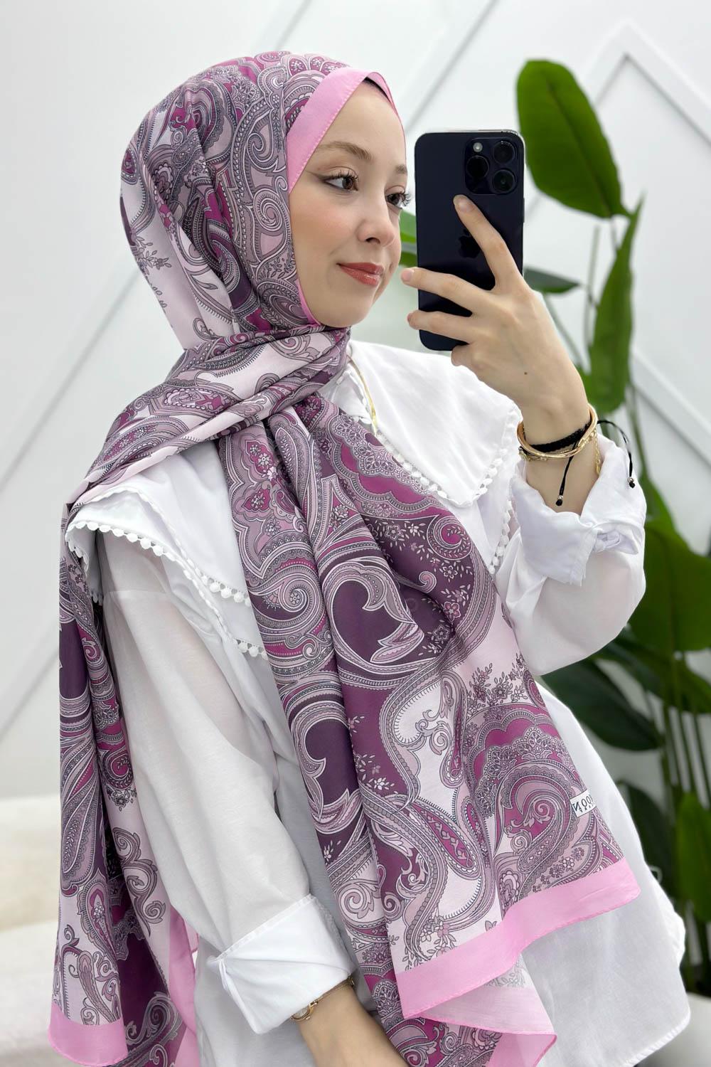 PEMBE SERİSİ DESENLİ PAMUK ŞAL