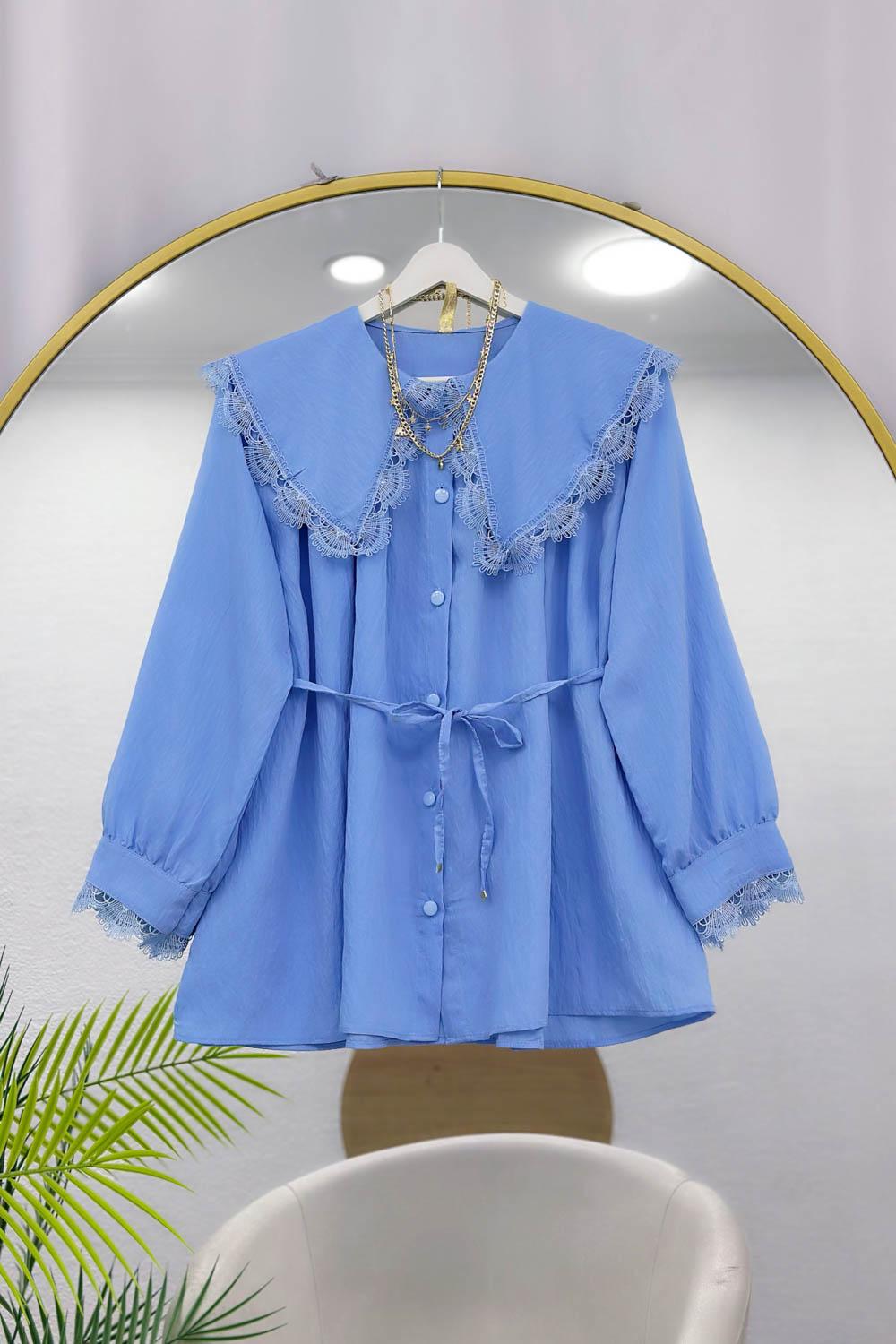 YAKA DANTEL TENSEL GÖMLEK