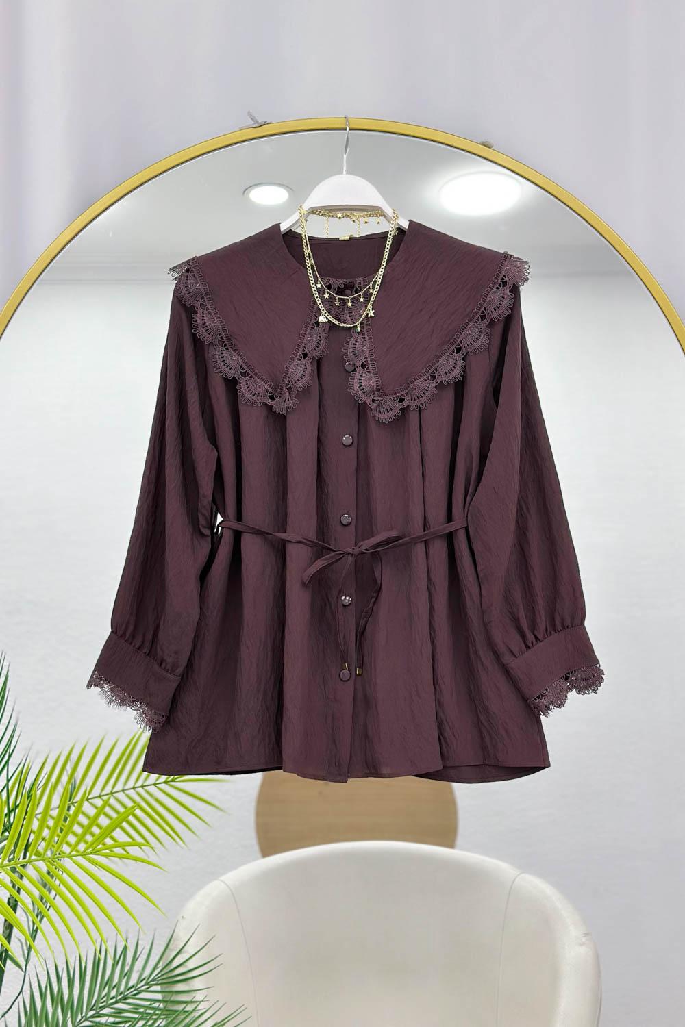 YAKA DANTEL TENSEL GÖMLEK