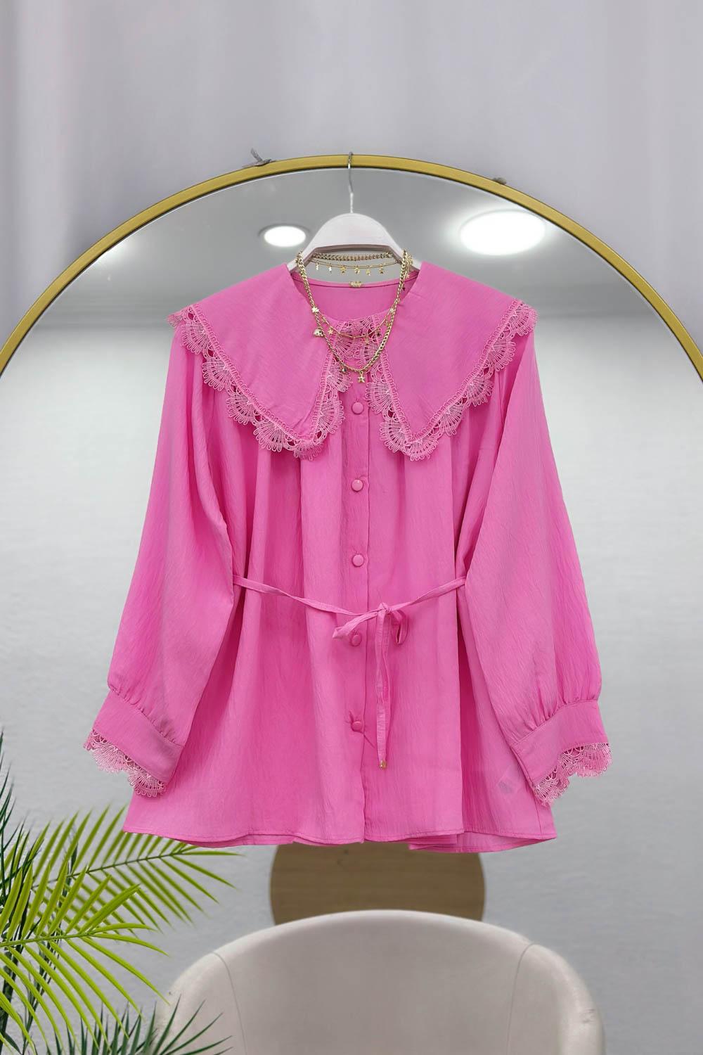 YAKA DANTEL TENSEL GÖMLEK