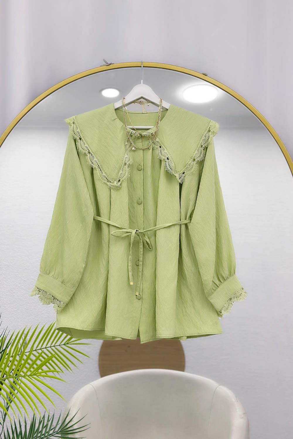 YAKA DANTEL TENSEL GÖMLEK