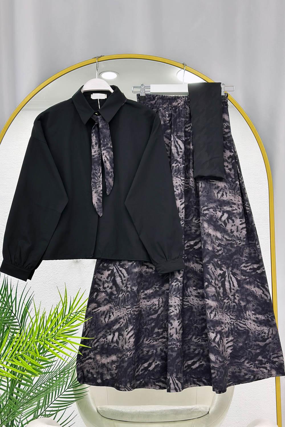 DALGALI FULARLI MODAL ETEKLİ TAKIM