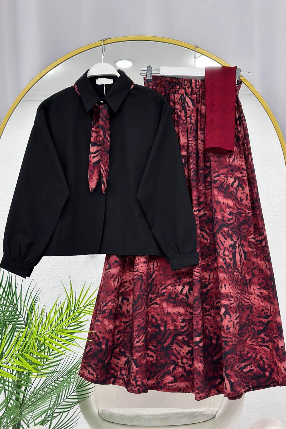 DALGALI FULARLI MODAL ETEKLİ TAKIM