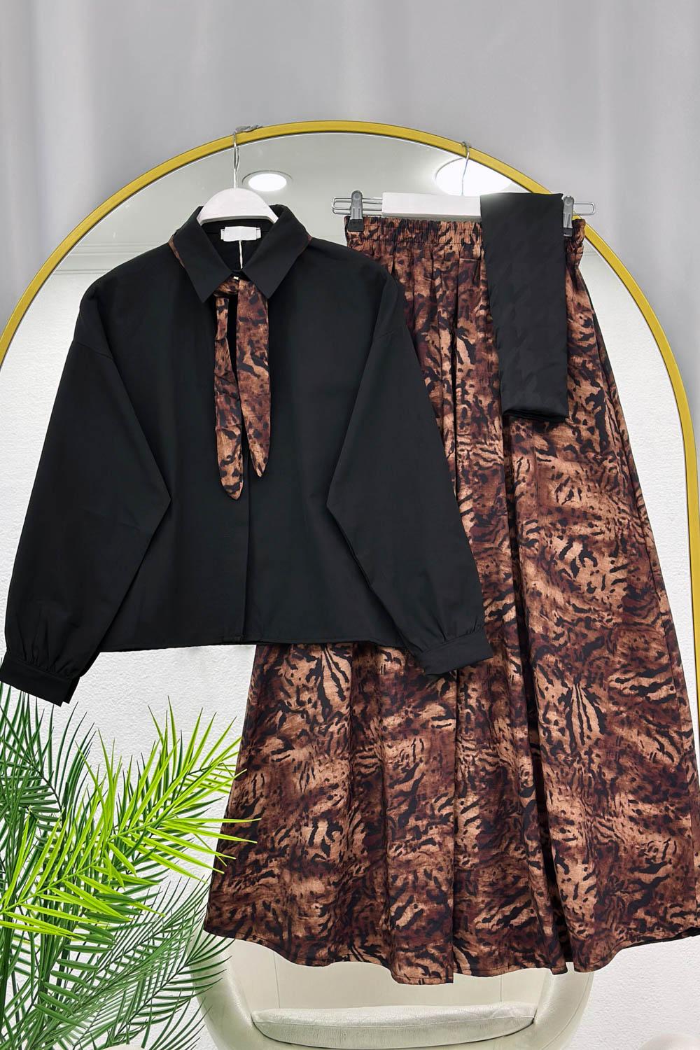 DALGALI FULARLI MODAL ETEKLİ TAKIM